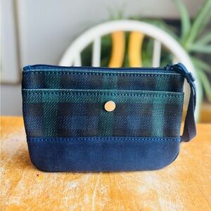 Lands' End Navy and Forest Green Plaid Wristlet Zipper Pouch